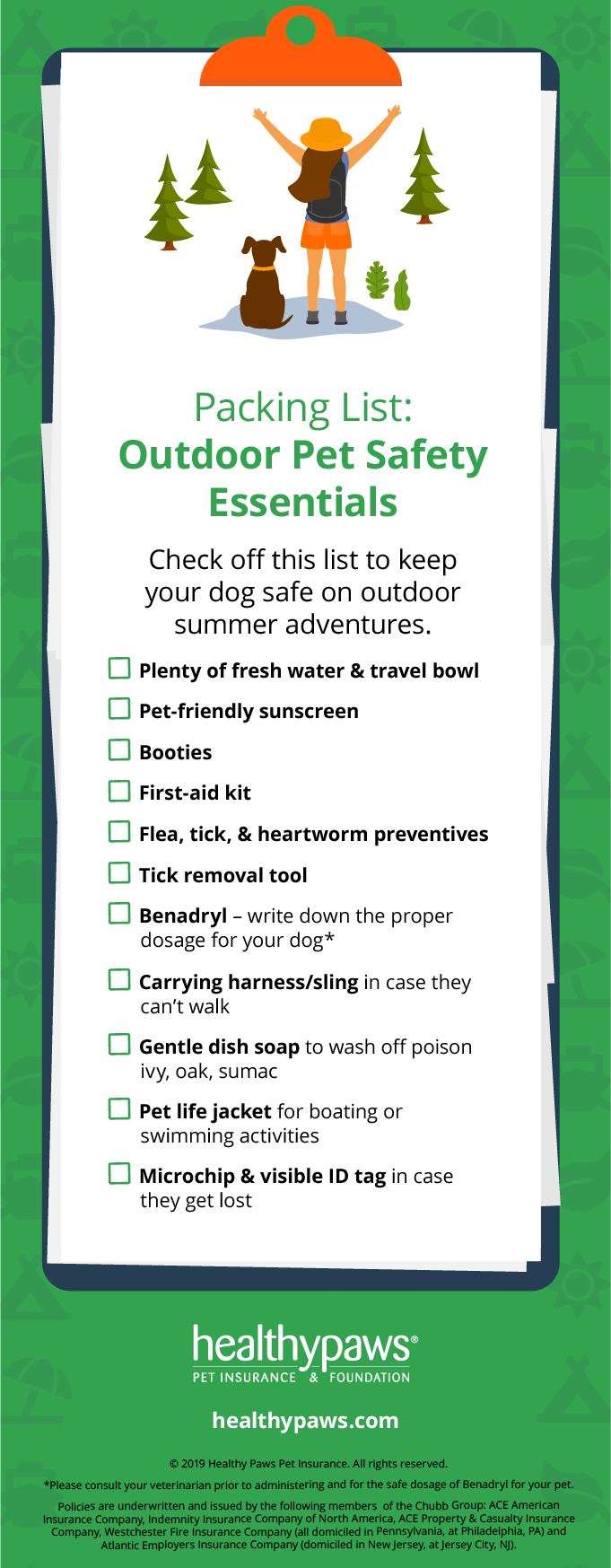 outdoor safety with pets packing check list