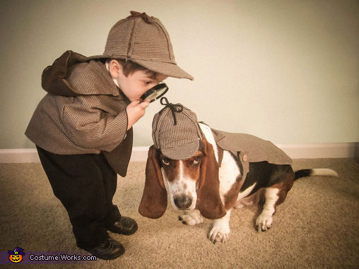 Sherlock Holmes and Watson Halloween costume for dogs and kids